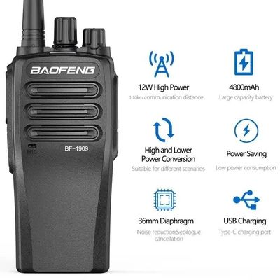 138*61*38MM Baofeng Bf-1909 10W UHF Ham Radio Intercom Transceiver Tipo C Walkie Talkie