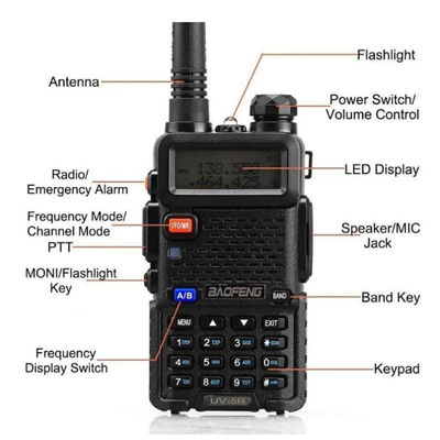 128 Canali Baofeng UV-5R Walkie-Talkie Acqua resistente 5-10KM Range VHF UHF Frequenza