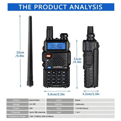 128 Canali Baofeng UV-5R Walkie-Talkie Acqua resistente 5-10KM Range VHF UHF Frequenza